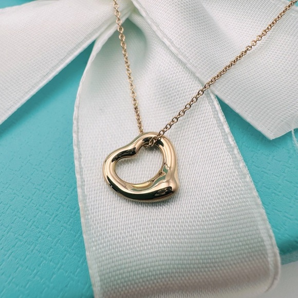 Tiffany & Co. 11 mm 18K Rose Gold Open Heart Necklace 16” with Packaging - Picture 1 of 10